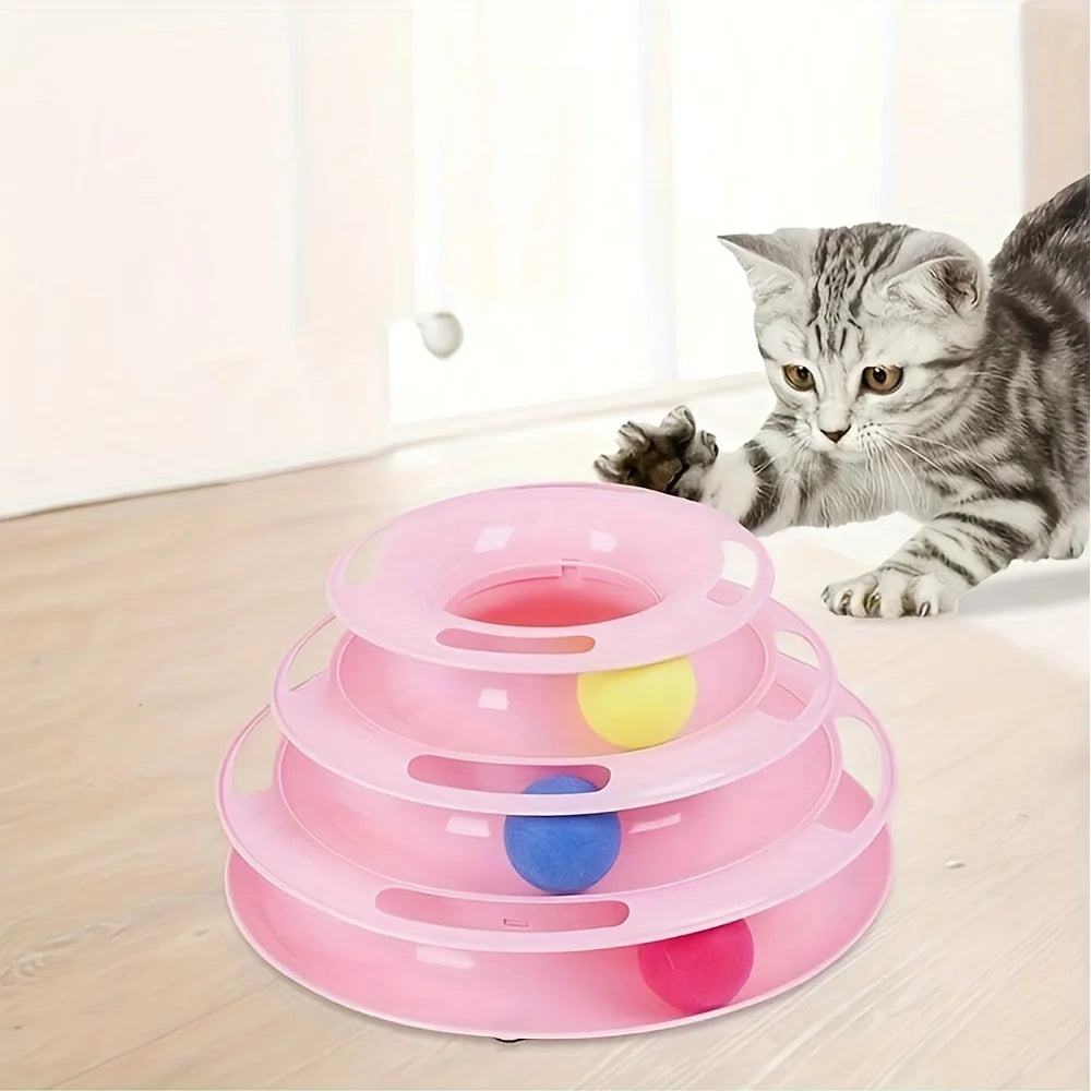 Torre de juego para gatos con pelotas y tres niveles