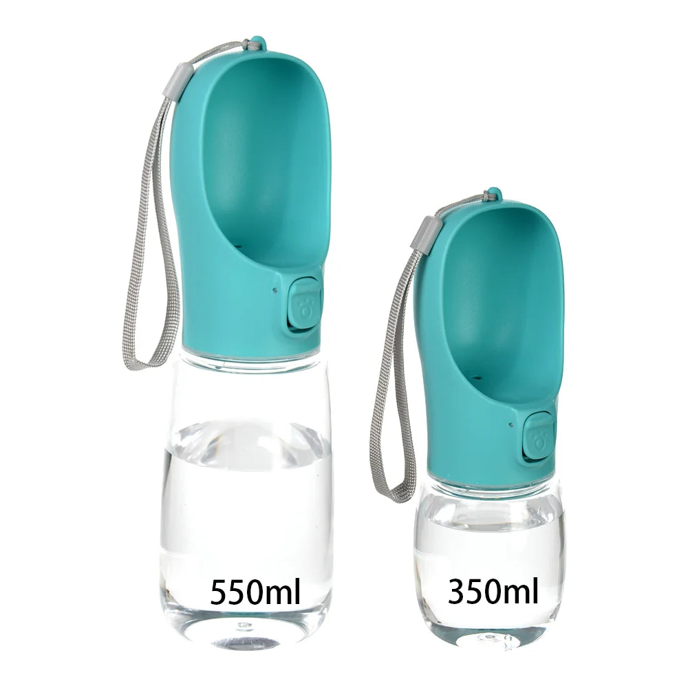 Botella portátil con bebedero y cordón para mascotas