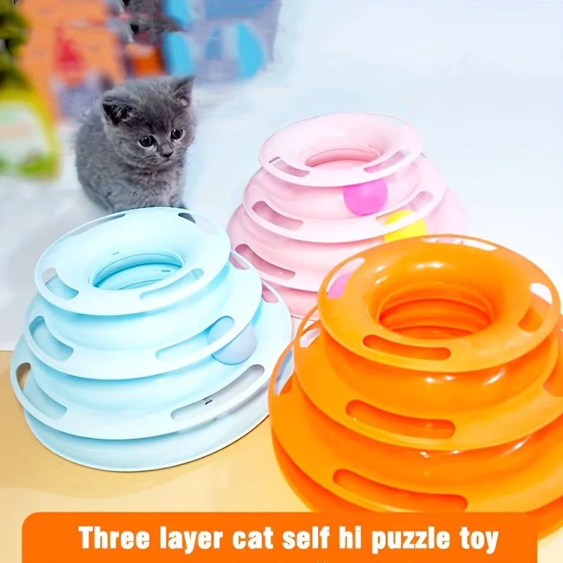 Torre de juego para gatos con pelotas y tres niveles