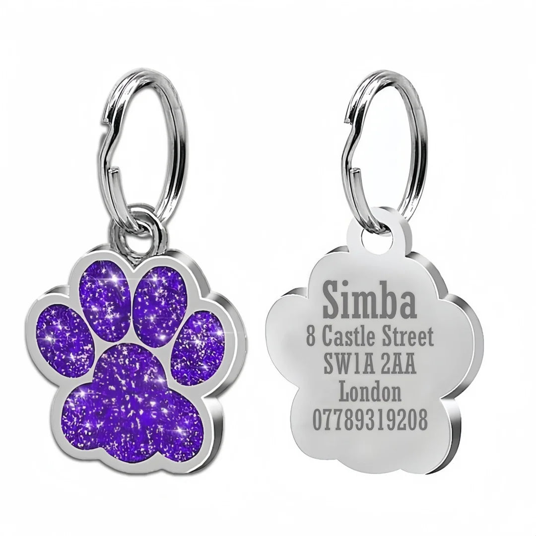 Chapita grabable para mascotas con huella y brillo