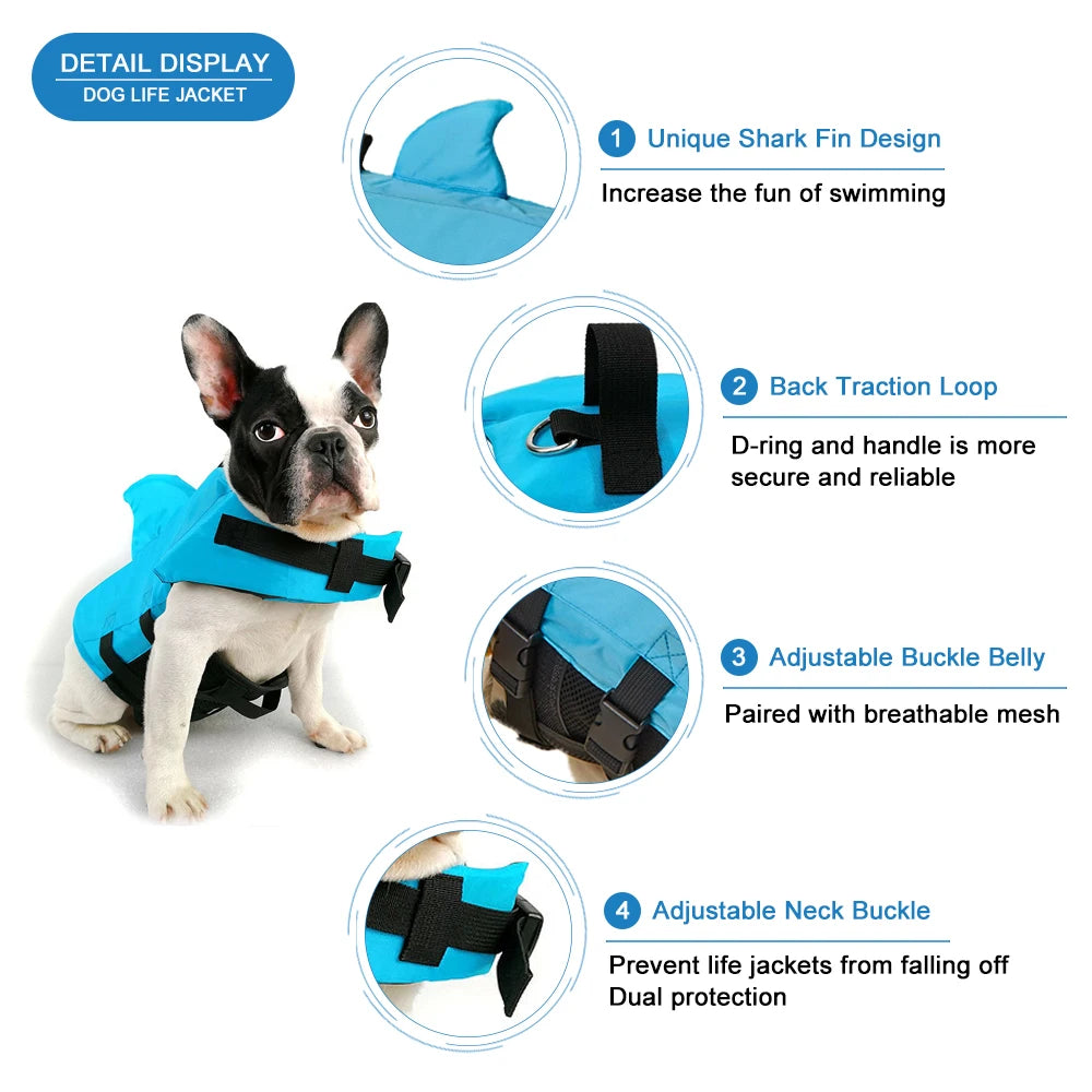 Chaleco de flotación para perros con diseño de tiburón