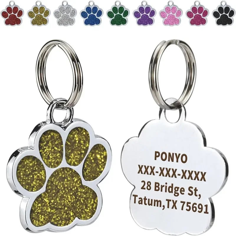 Chapita grabable para mascotas con huella y brillo