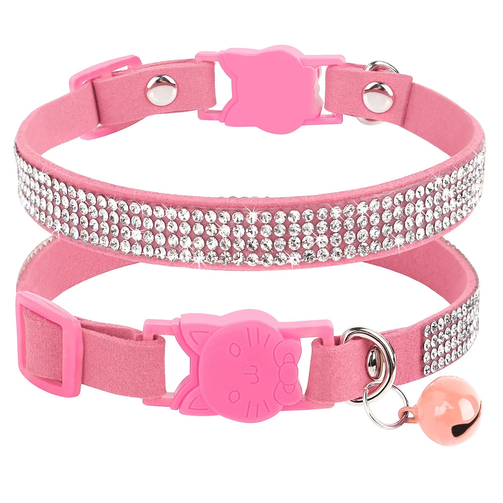 Collar para gatos con strass, cascabel y cierre de seguridad