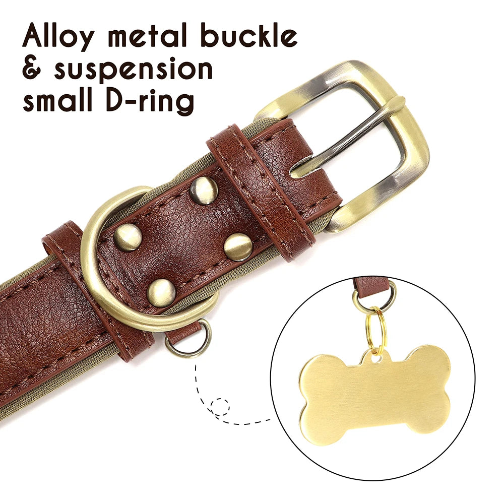 Collar acolchado de PU para perros con placa personalizable