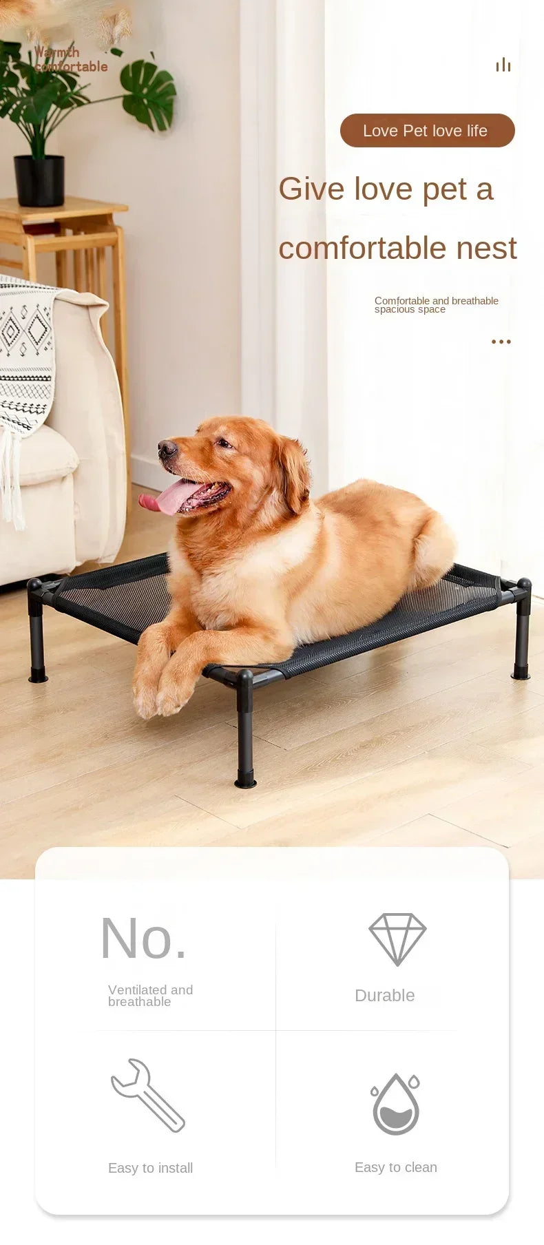 Catre elevado plegable para perros y gatos