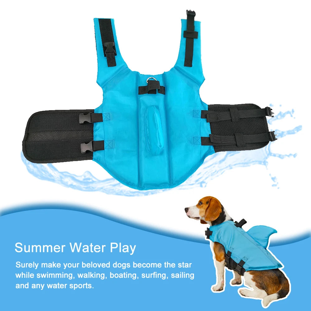 Chaleco de flotación para perros con diseño de tiburón