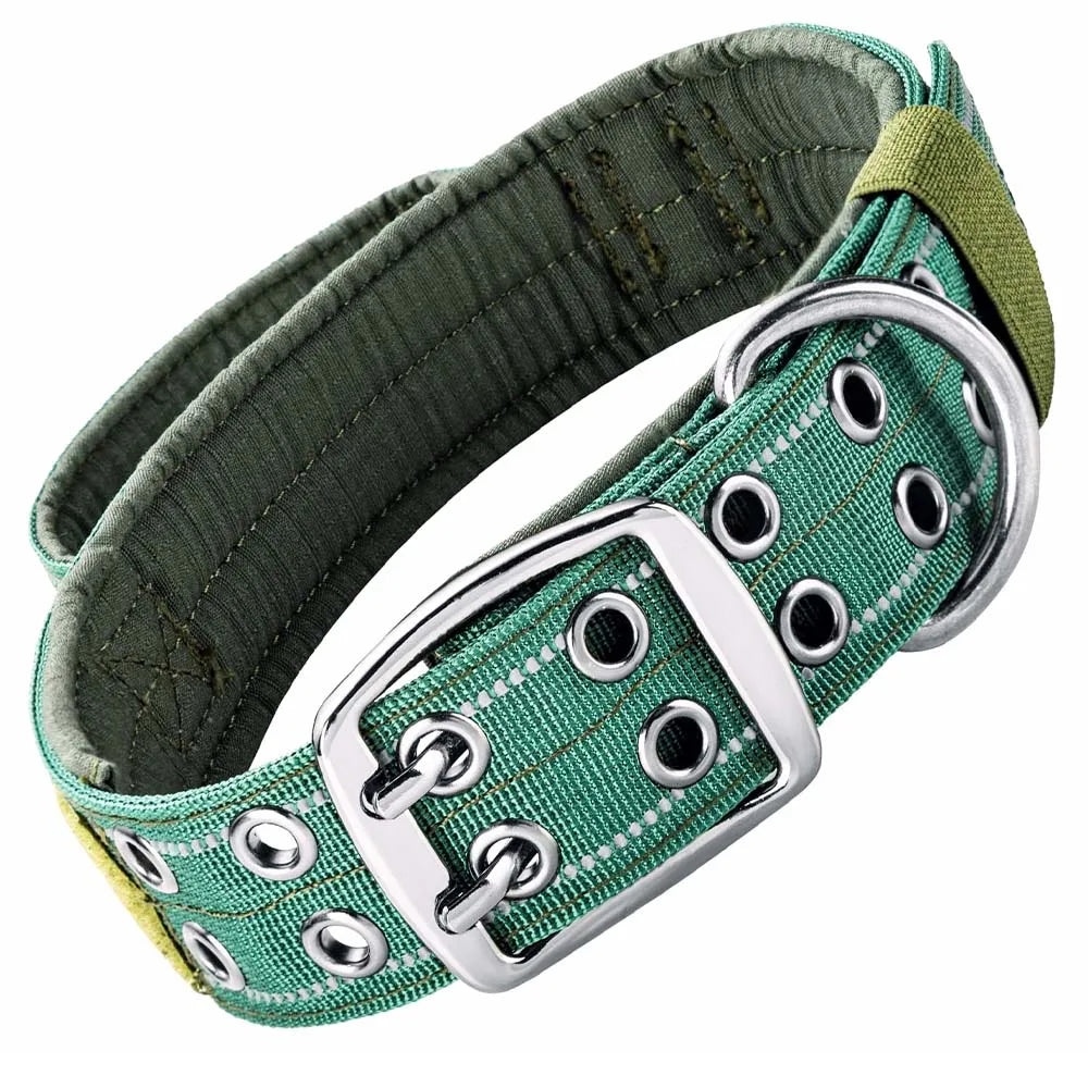 Collar táctico para perros con doble hebilla y asa acolchada