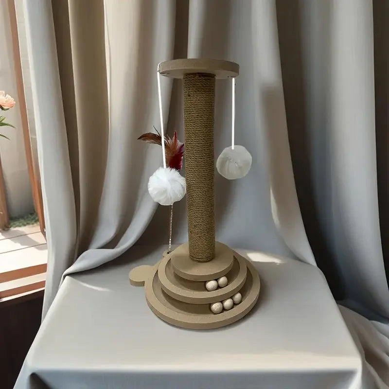 Rascador para gatos con poste de sisal y juego de pelotas