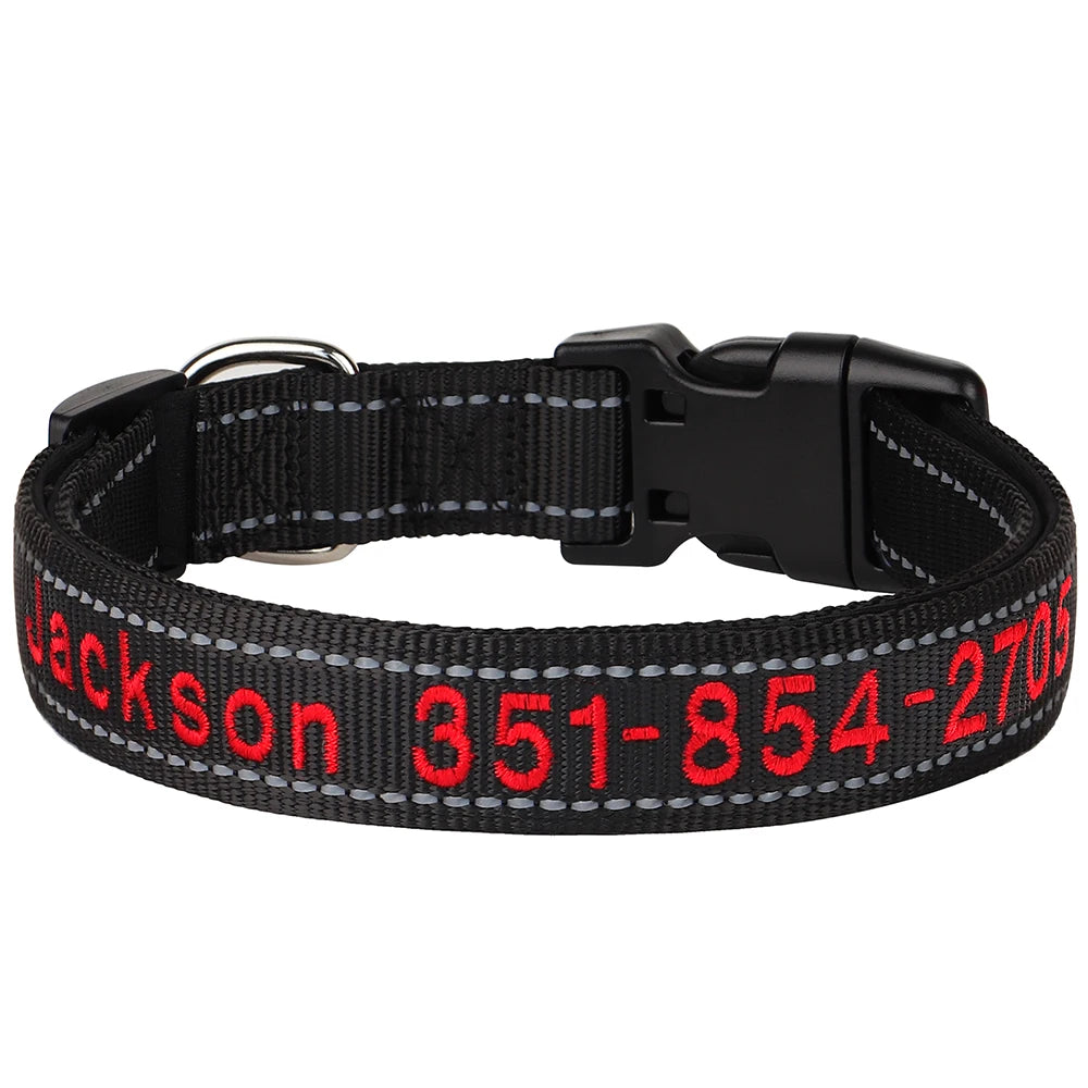 Collar reflectivo de nylon para perros con nombre bordado