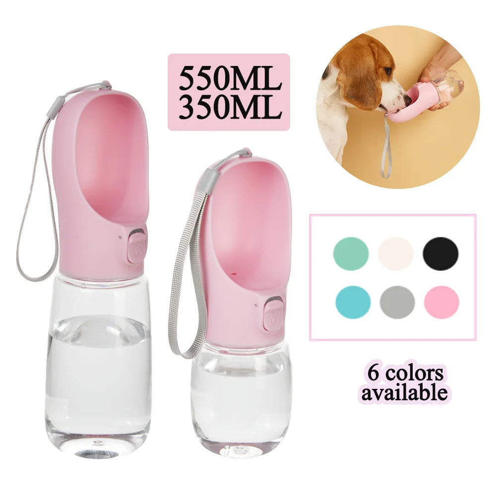 Botella portátil con bebedero y cordón para mascotas