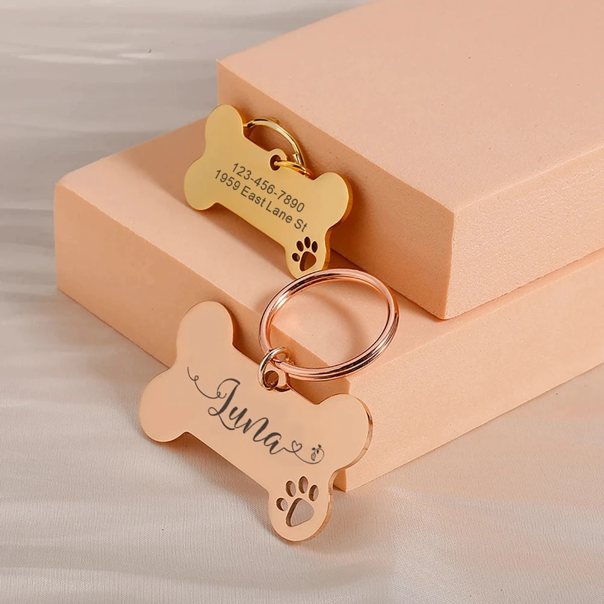 Chapita personalizable para mascotas con línea ondulada