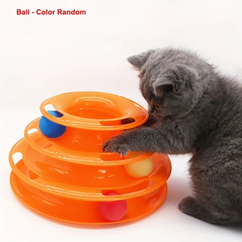 Torre de juego para gatos con pelotas y tres niveles