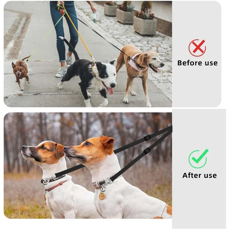 Acople doble de nylon ajustable para pasear dos perros
