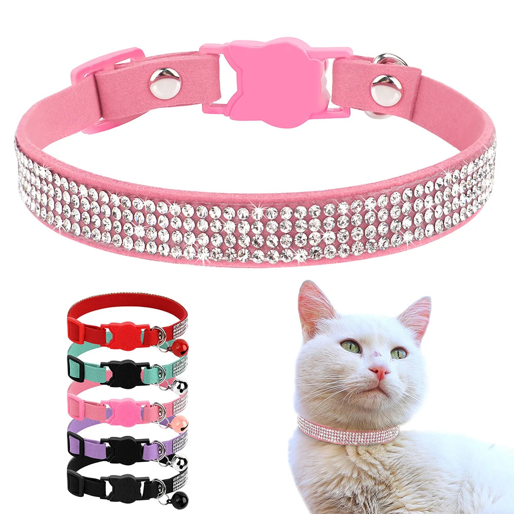 Collar para gatos con strass, cascabel y cierre de seguridad