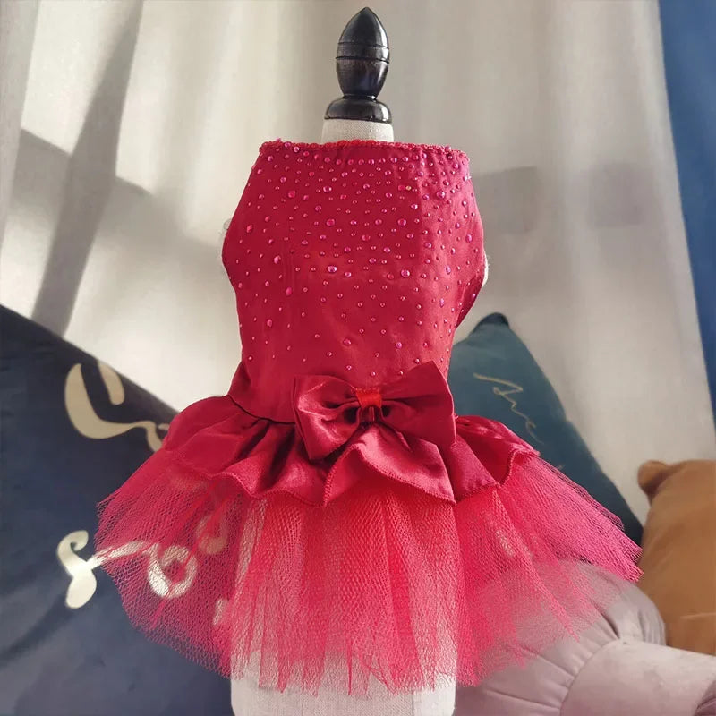 Vestido de algodón con falda para perros pequeños