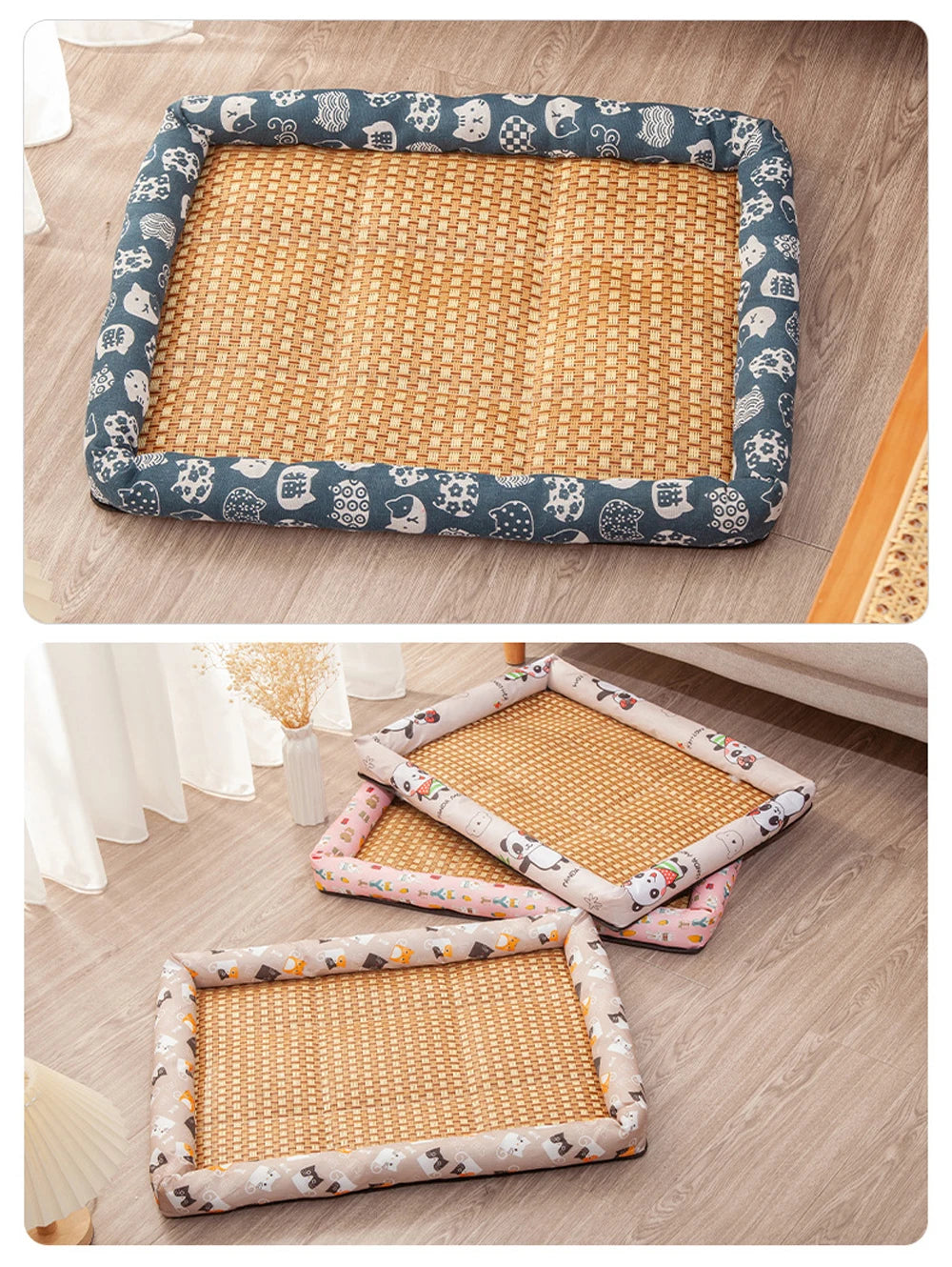 Cama de verano para mascotas con superficie tejida y apoyo
