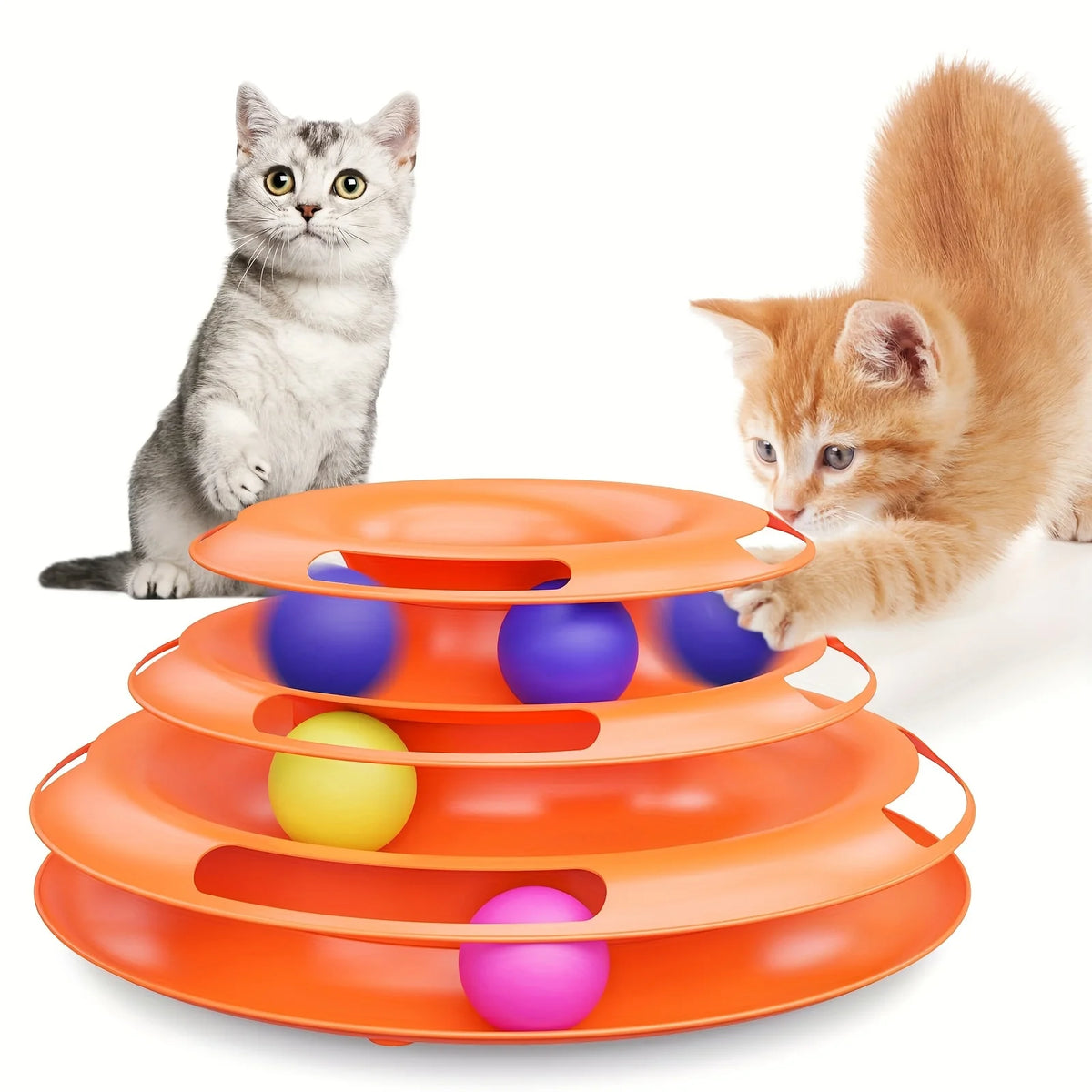 Torre de juego para gatos con pelotas y tres niveles