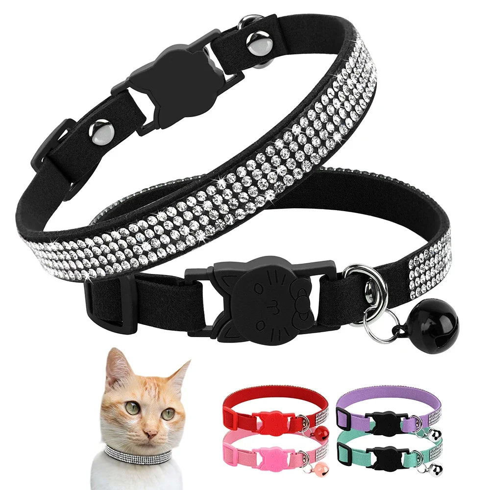 Collar para gatos con strass, cascabel y cierre de seguridad