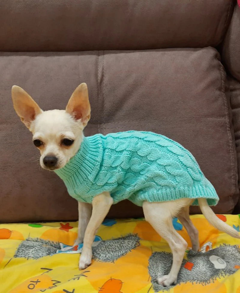 Suéter tejido de cuello alto para perros pequeños y gatos