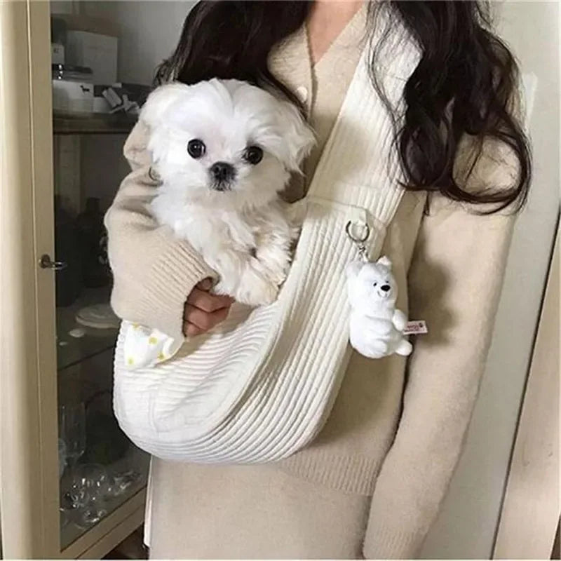 Bandolera de lona blanca para mascotas pequeñas