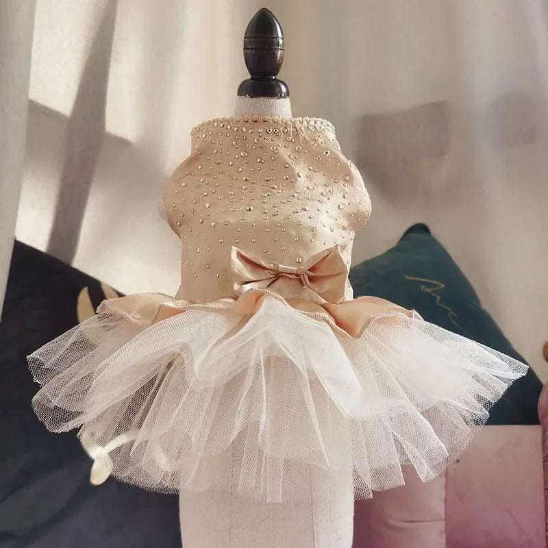 Vestido de algodón con falda para perros pequeños