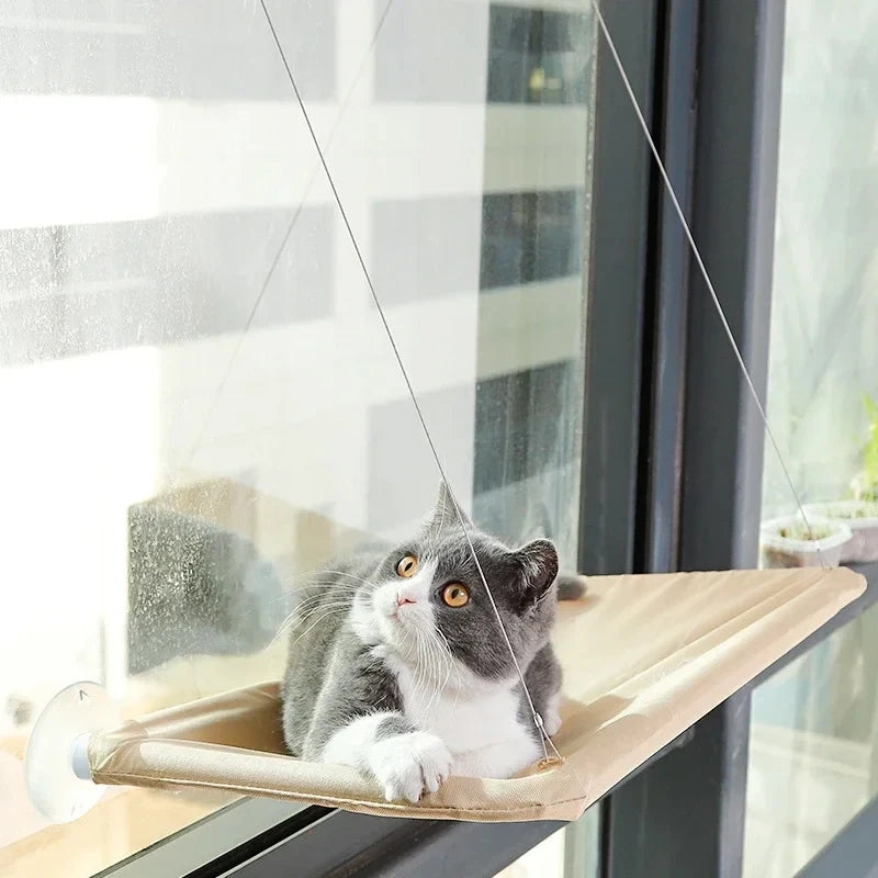 Hamaca desmontable de gamuza para ventana de gatos
