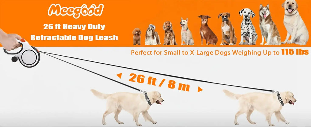 Correa retráctil para perros de 5 u 8 m con freno manual