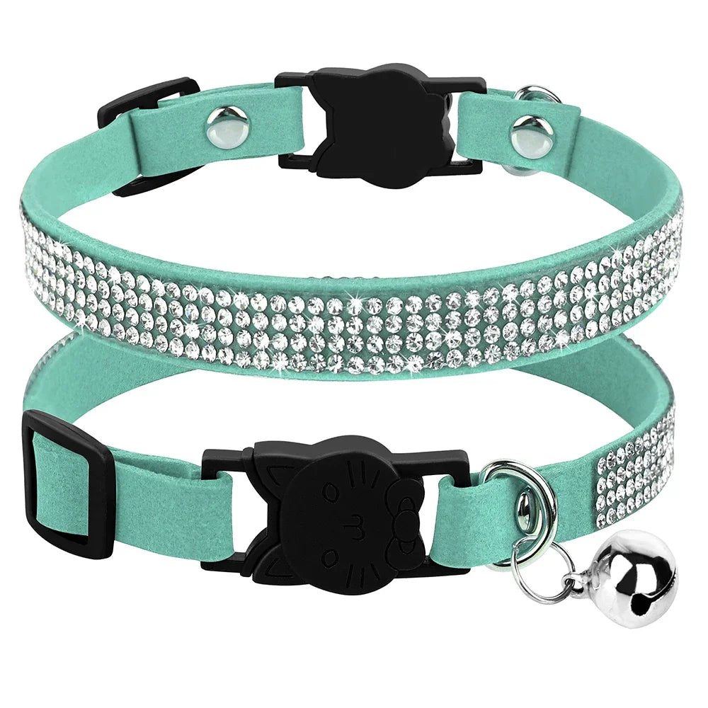 Collar para gatos con strass, cascabel y cierre de seguridad