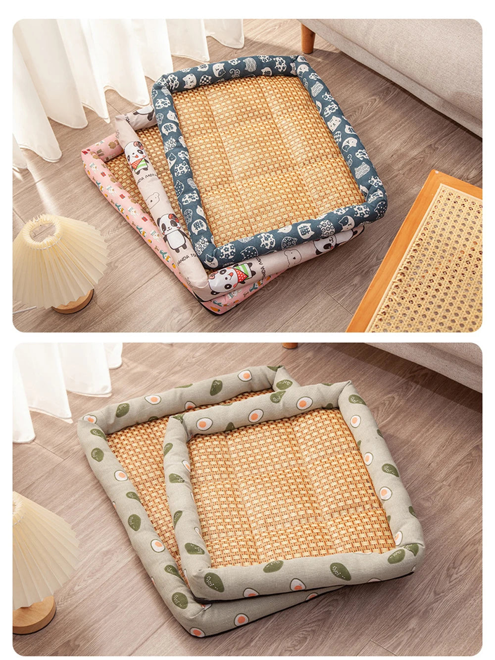 Cama de verano para mascotas con superficie tejida y apoyo