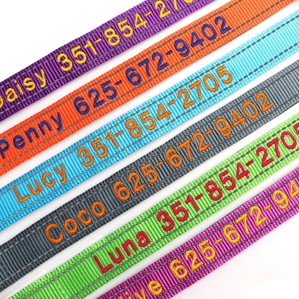Collar reflectivo de nylon para perros con nombre bordado