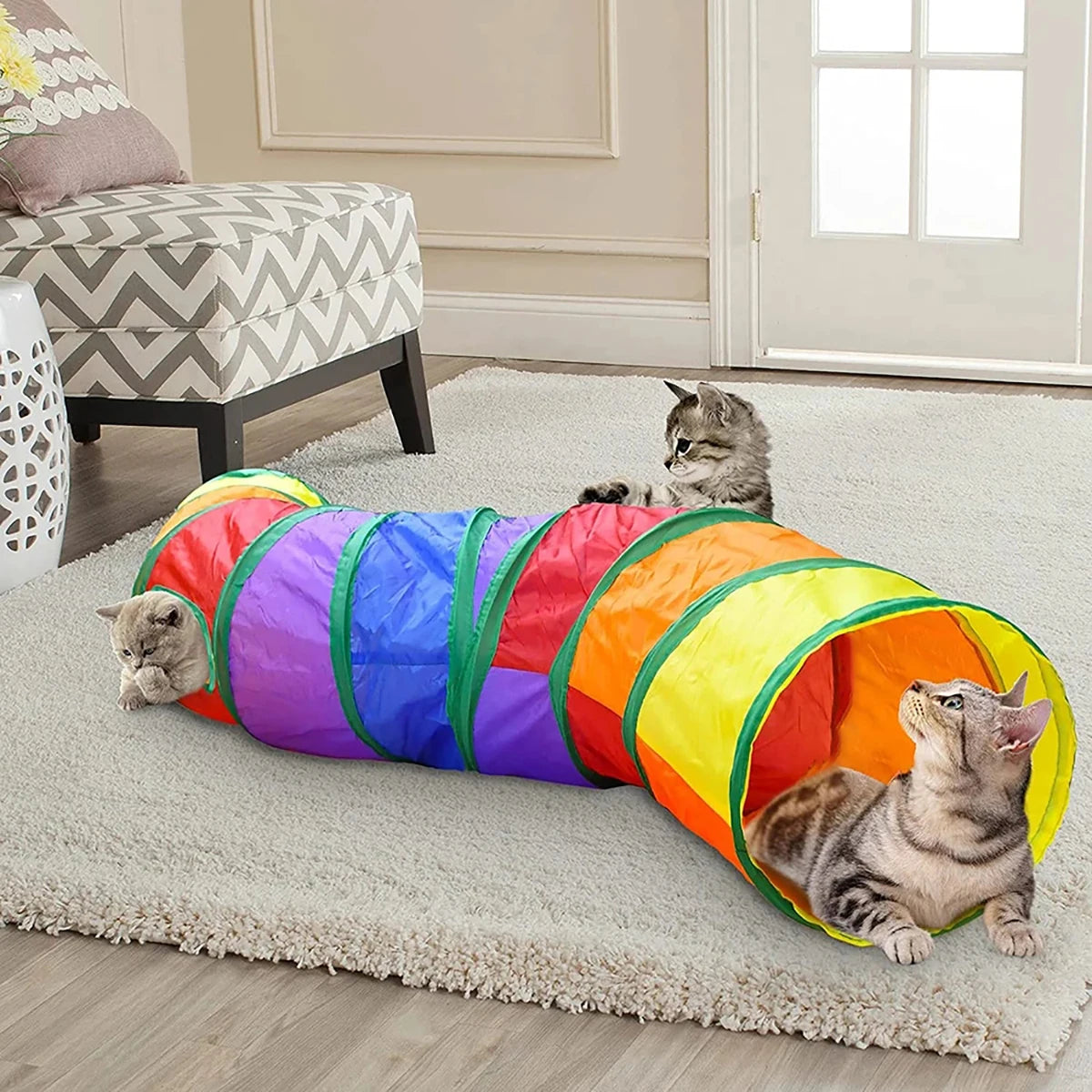 Túnel plegable de tela para juego y escondite de gatos