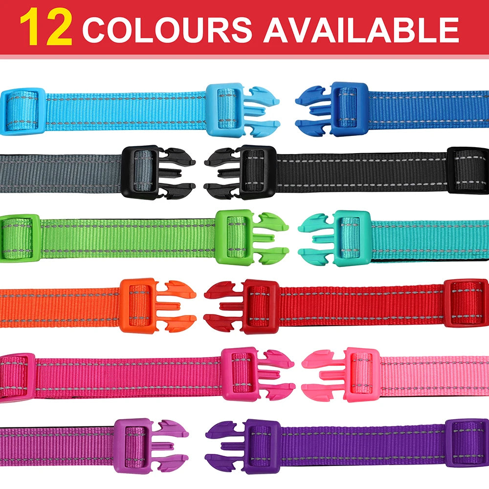 Collar reflectivo de nylon para perros con nombre bordado