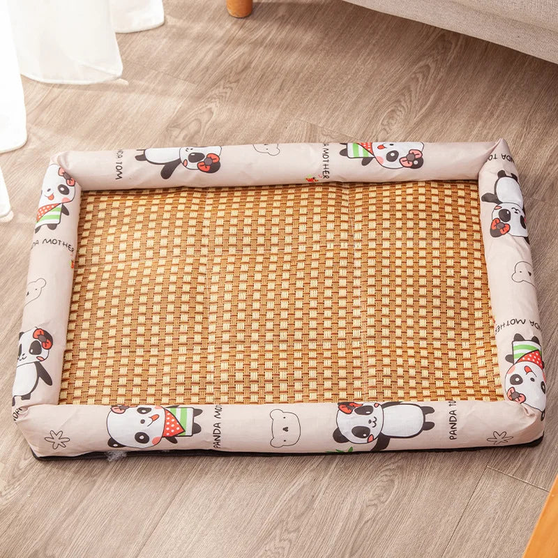Cama de verano para mascotas con superficie tejida y apoyo