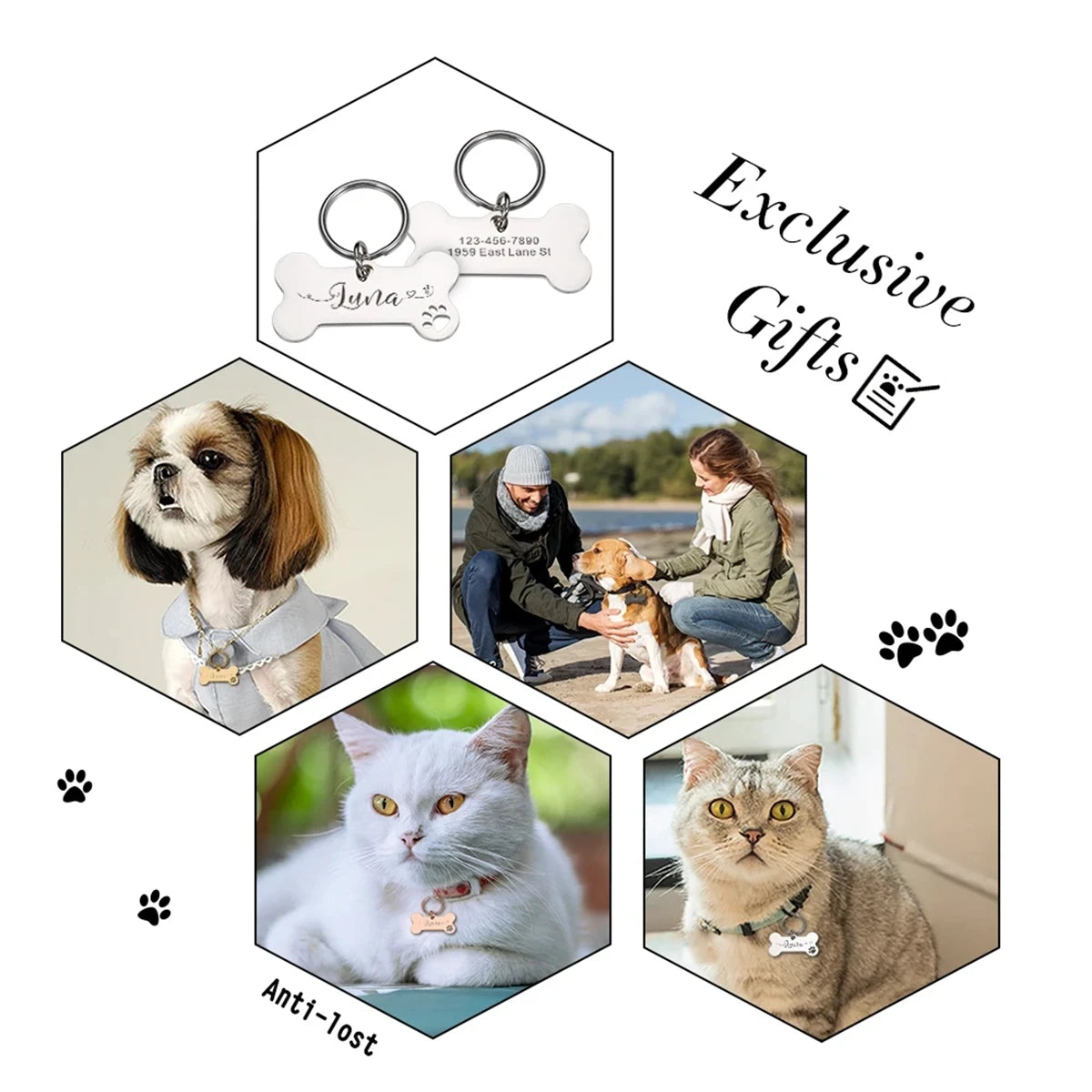 Chapita personalizable para mascotas con línea ondulada