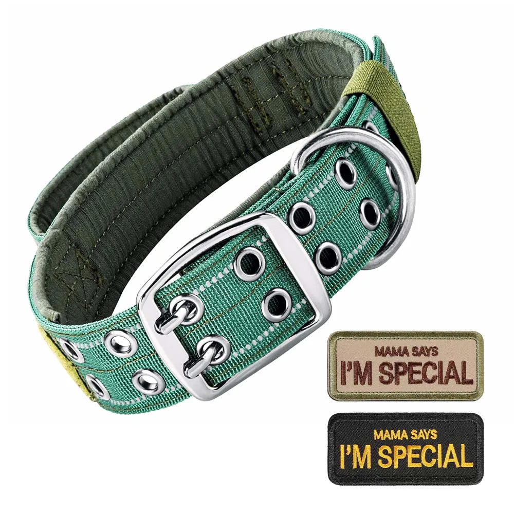 Collar táctico para perros con doble hebilla y asa acolchada