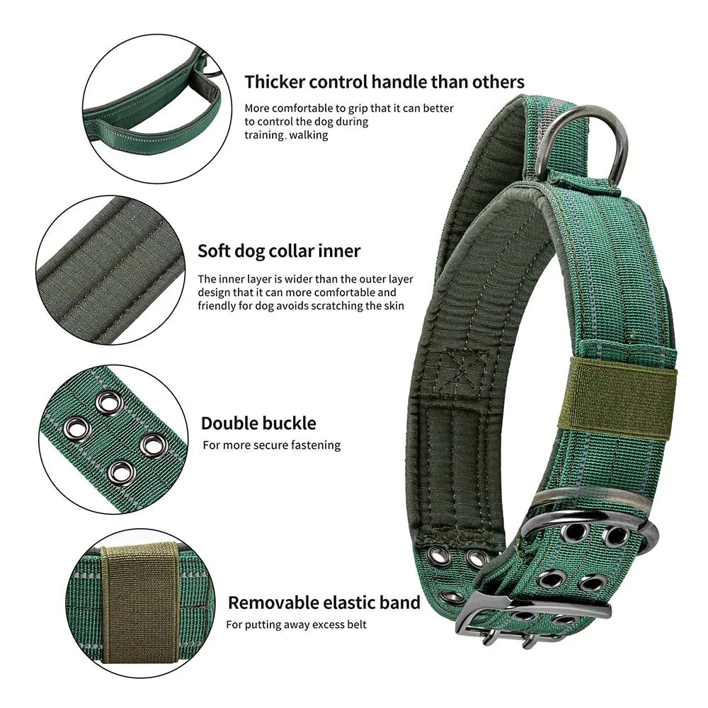 Collar táctico para perros con doble hebilla y asa acolchada