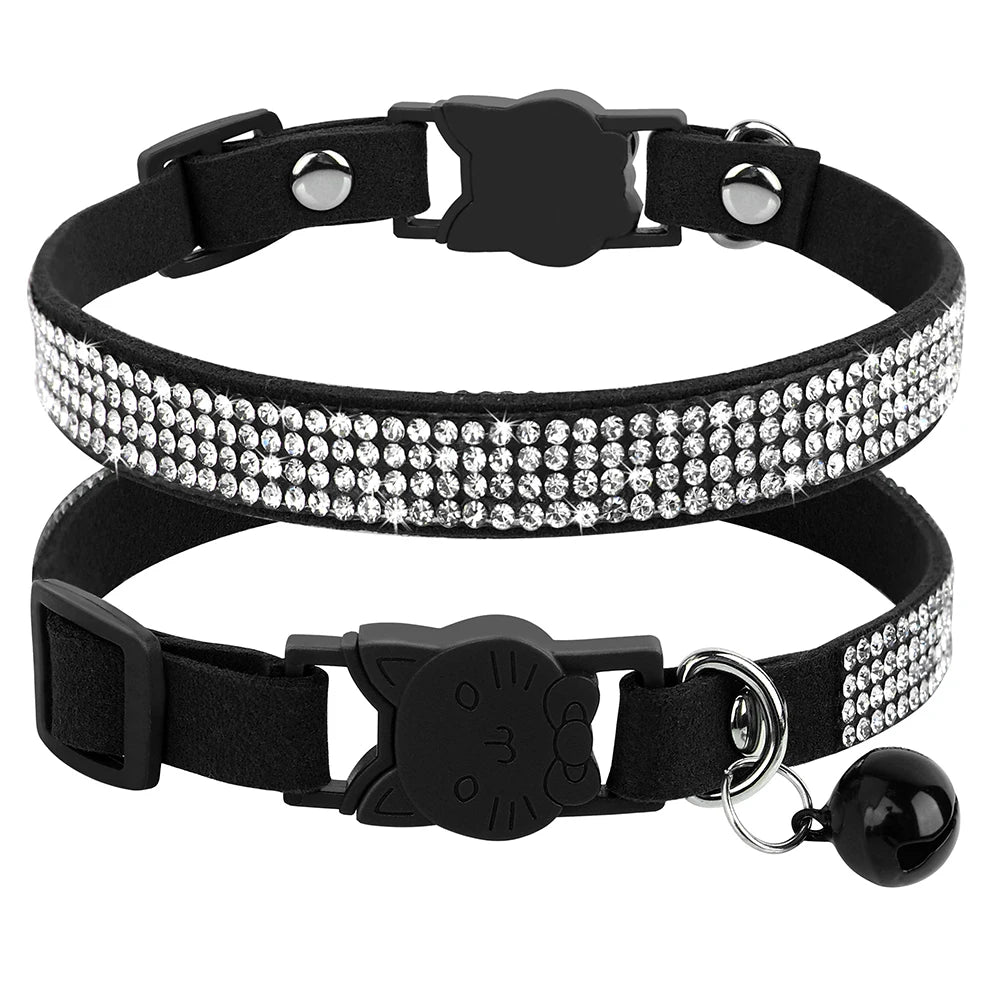 Collar para gatos con strass, cascabel y cierre de seguridad