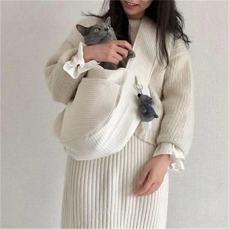 Bandolera de lona blanca para mascotas pequeñas