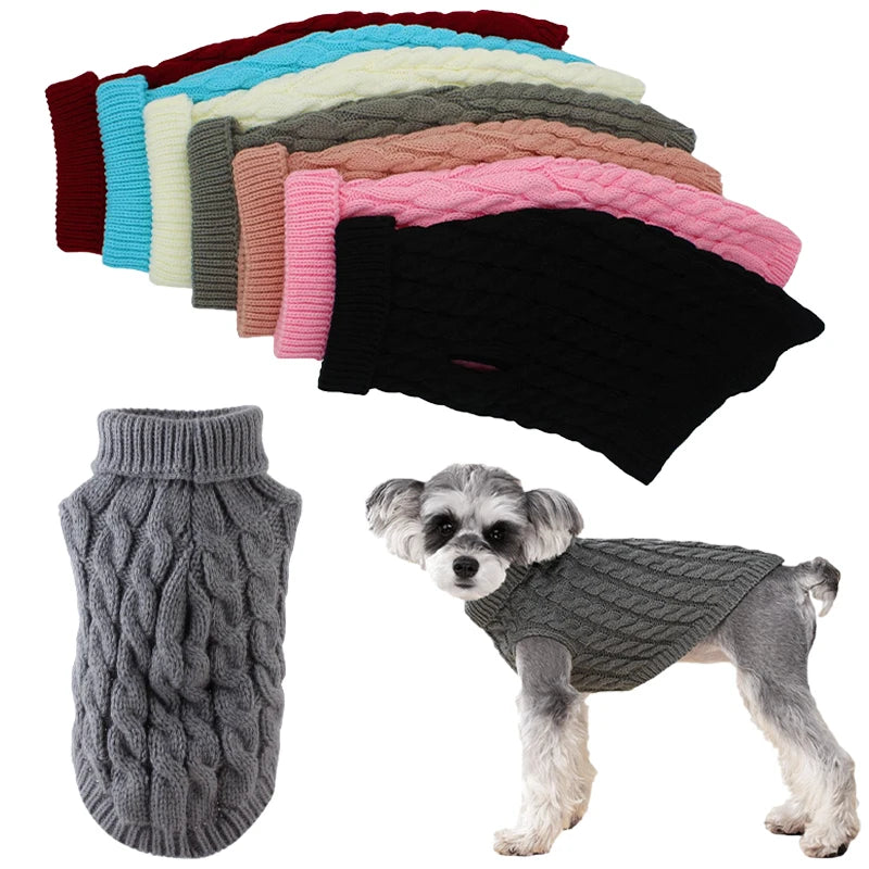 Suéter tejido de cuello alto para perros pequeños y gatos