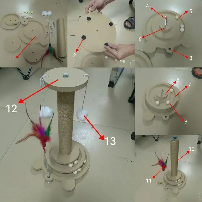 Rascador para gatos con poste de sisal y juego de pelotas