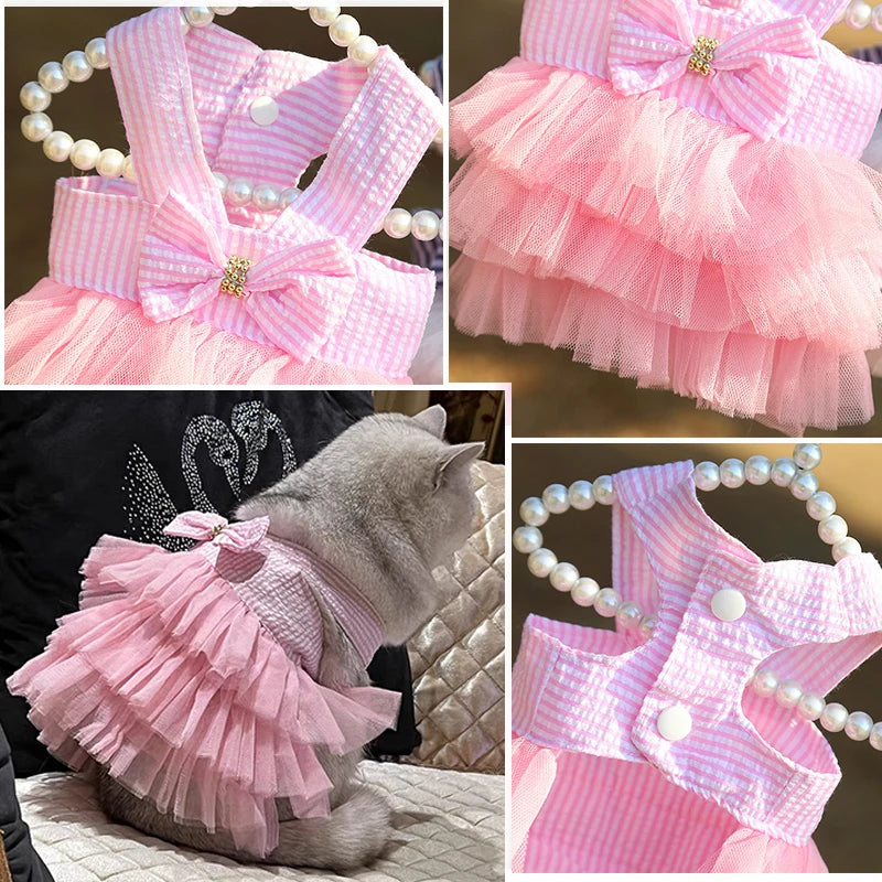 Vestido a rayas con tul para perros pequeños