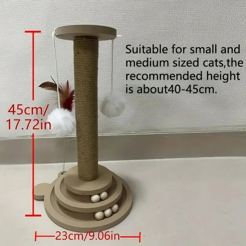 Rascador para gatos con poste de sisal y juego de pelotas