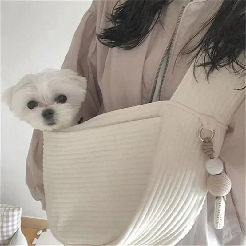 Bandolera de lona blanca para mascotas pequeñas