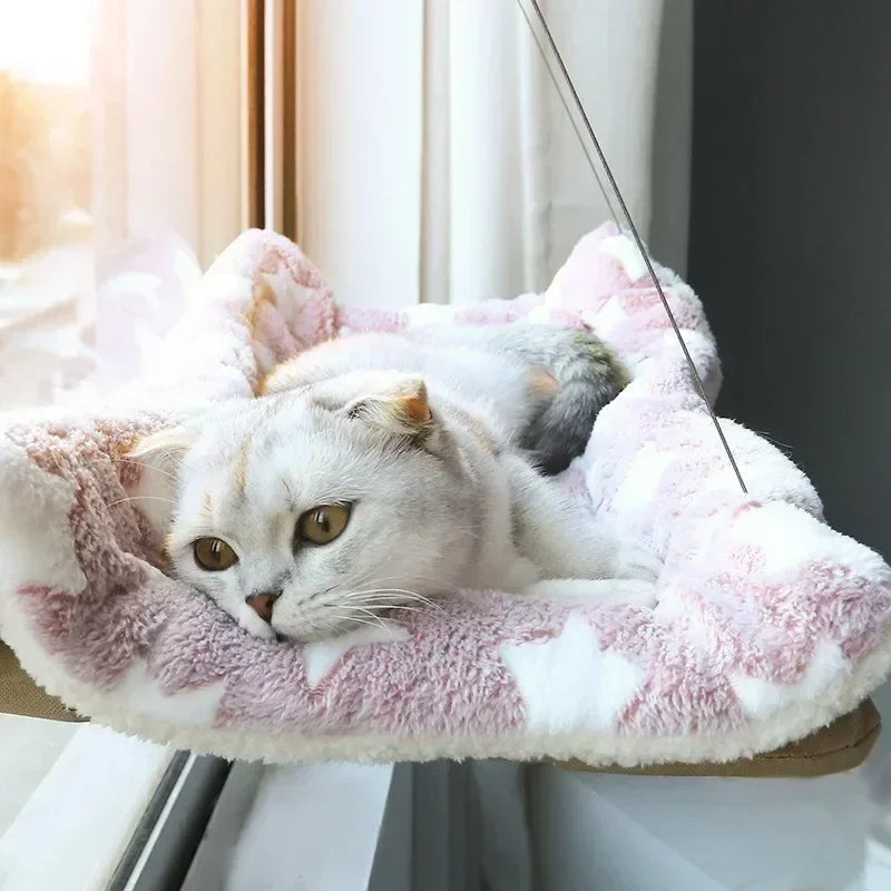 Hamaca desmontable de gamuza para ventana de gatos