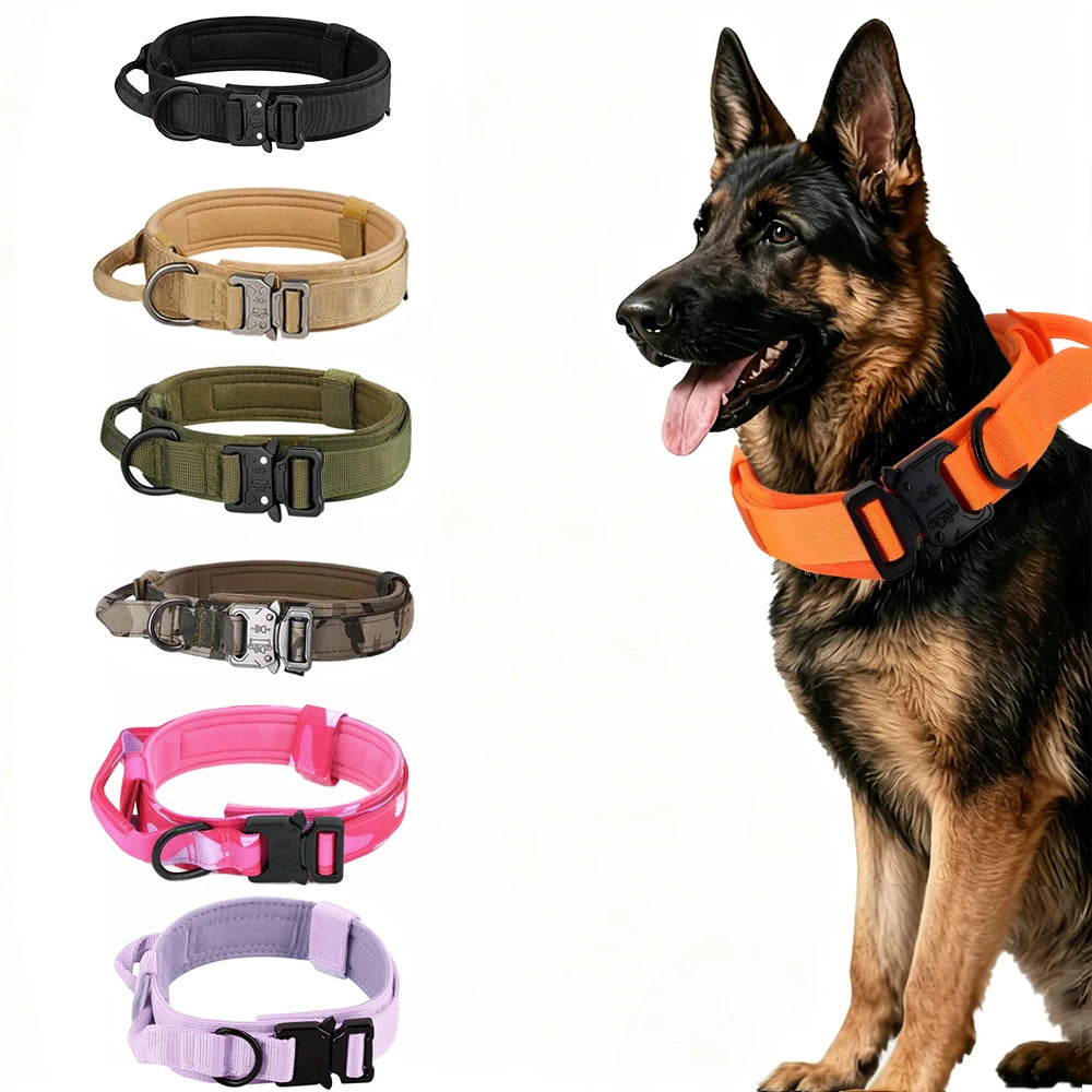 Collar ajustable para perros con asa y estilo táctico