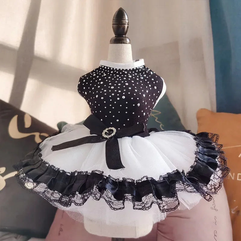 Vestido de algodón con falda para perros pequeños