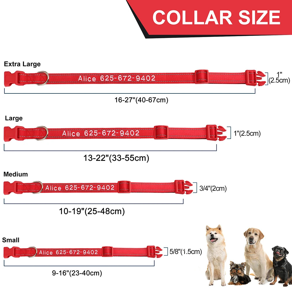 Collar reflectivo de nylon para perros con nombre bordado