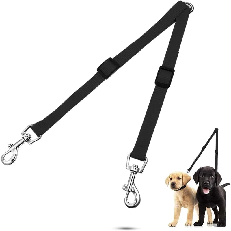 Acople doble de nylon ajustable para pasear dos perros