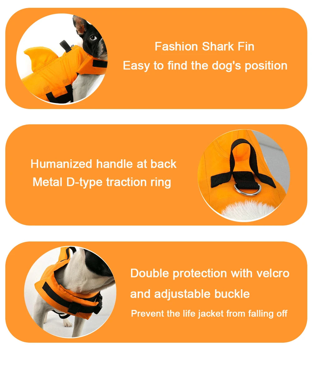 Chaleco de flotación para perros con diseño de tiburón