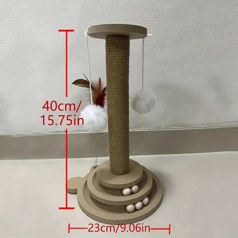 Rascador para gatos con poste de sisal y juego de pelotas